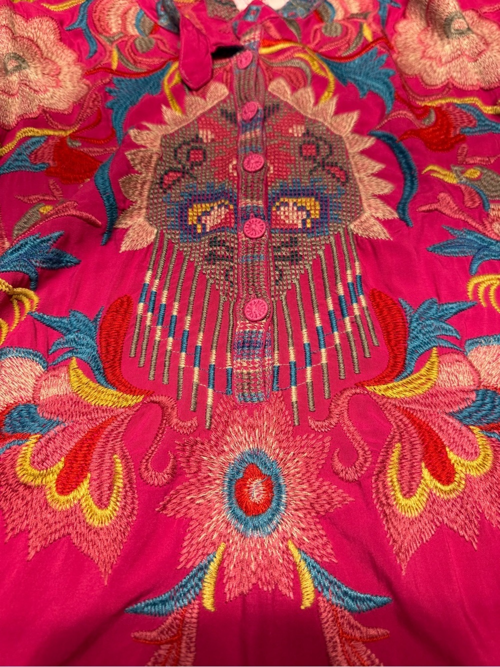 Johnny Was BIYA Embroidered Tunic M Fuchsia Pink Boho Floral Peasant Top - Picture 12 of 12